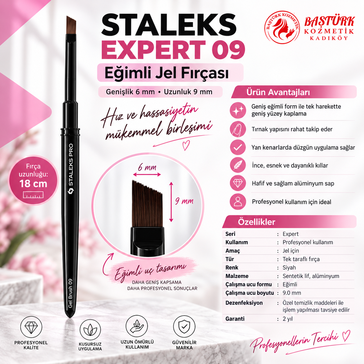 STALEKS EXPERT 09 Eğimli Jel Fırçası - Genişlik 6 mm - Uzunluk 9 mm