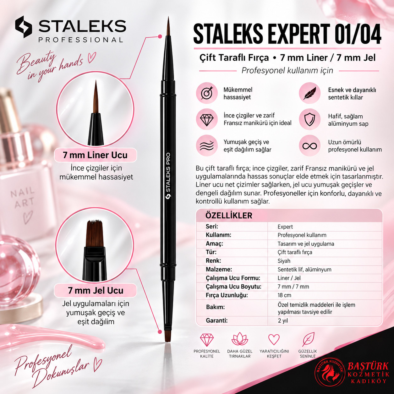 STALEKS EXPERT 01/04 Çift Taraflı Fırça, 7 mm Liner / 7 mm Jel için