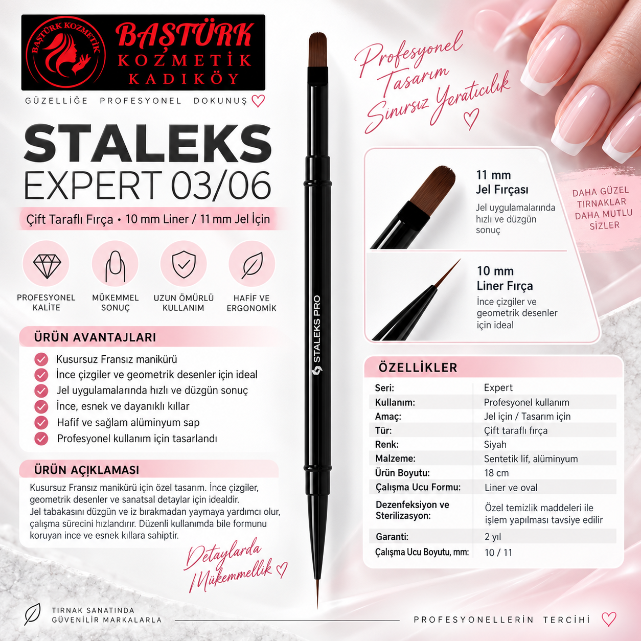 STALEKS EXPERT 03/06 Çift Taraflı Fırça - 10 mm Liner / 11 mm Jel için