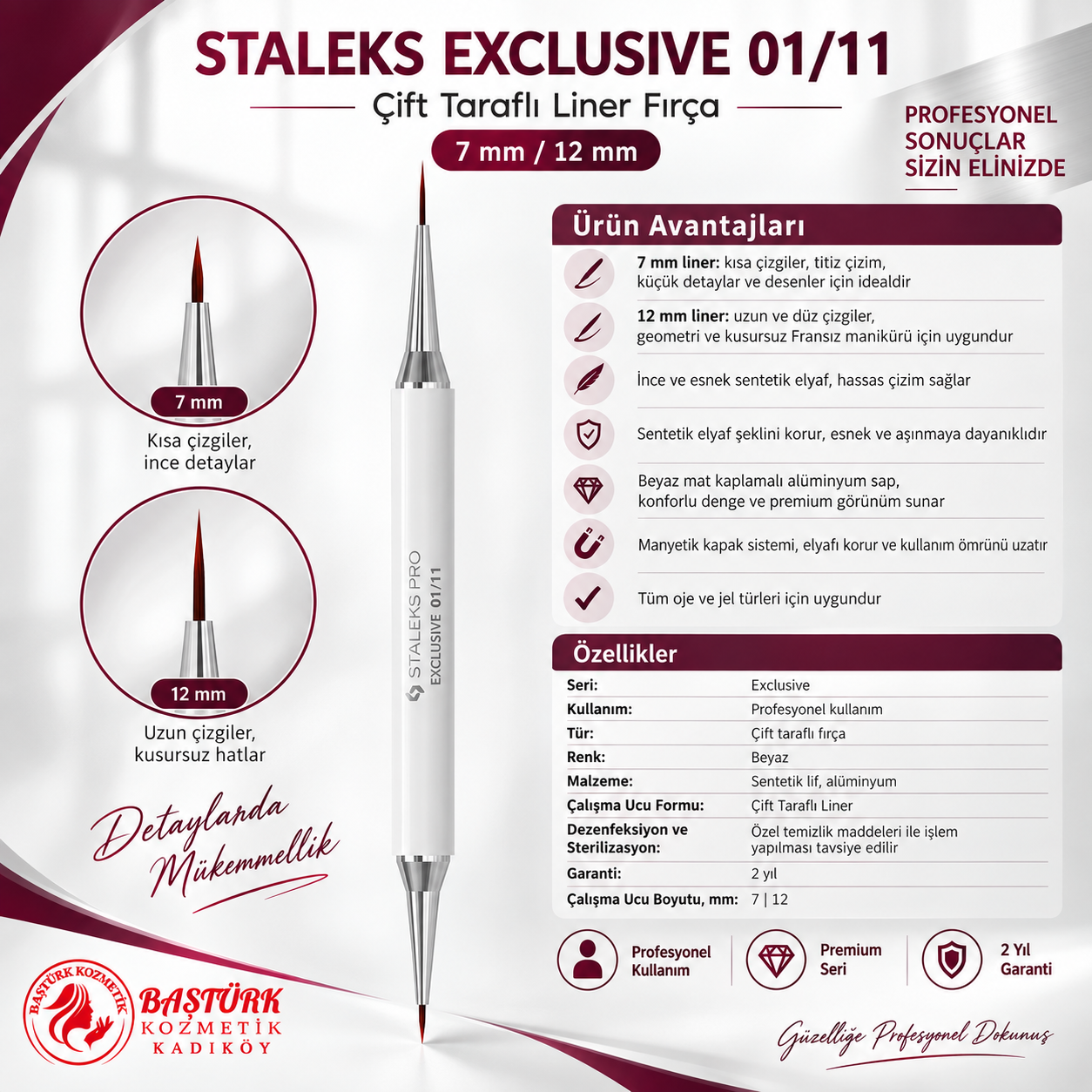 STALEKS EXCLUSIVE 01/11 Çift taraflı Liner Fırça 7 mm / liner 12 mm