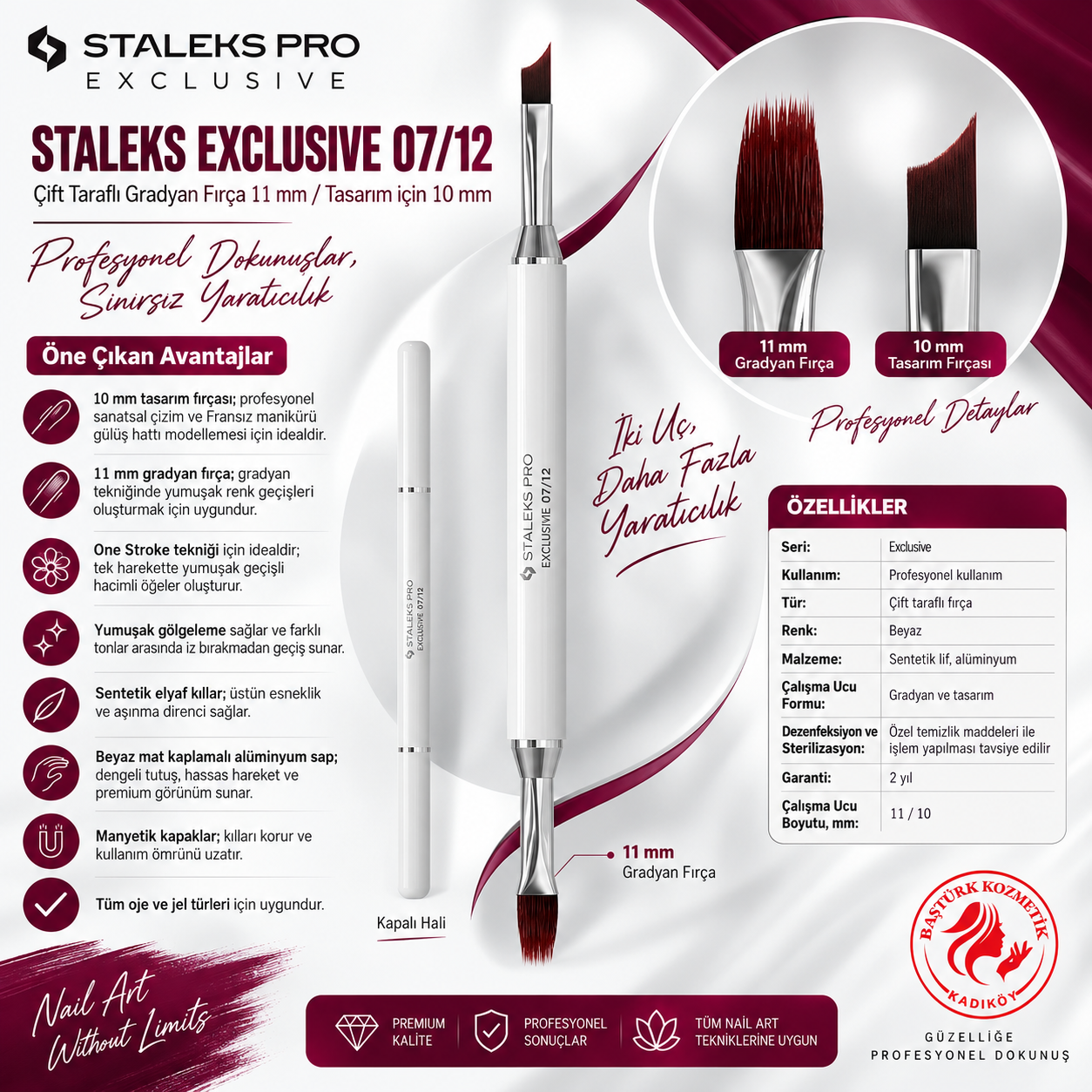 STALEKS EXCLUSIVE 07/12 Çift Taraflı Gradyan Fırça 11 mm / Tasarım İçin 10 mm
