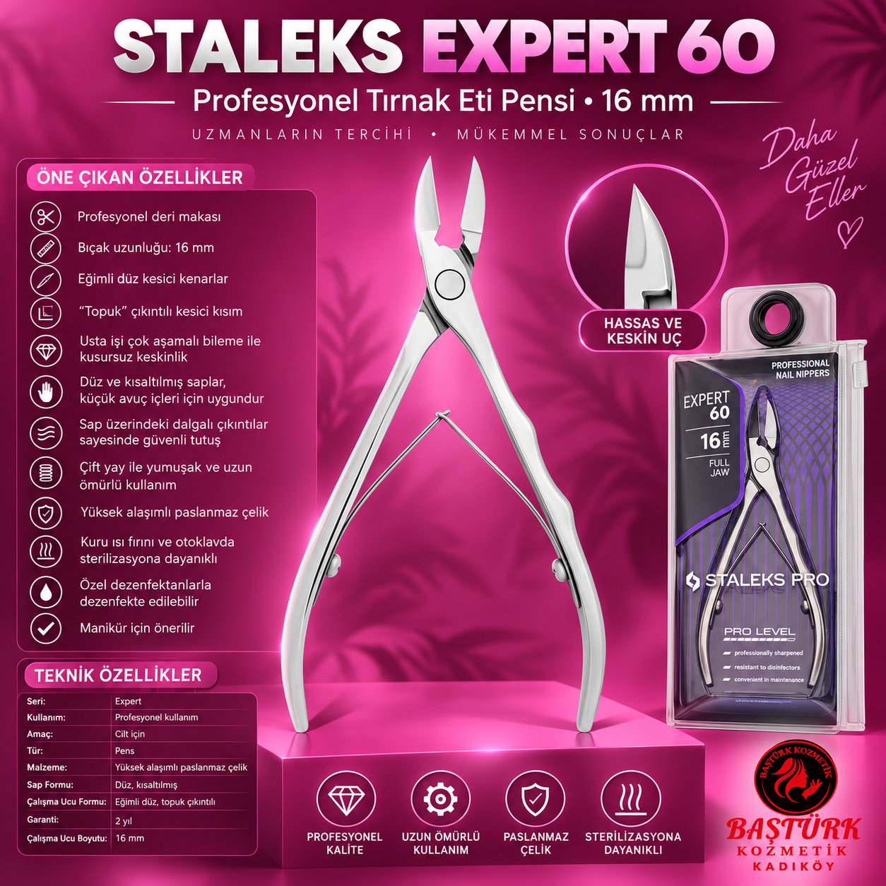 STALEKS EXPERT 60 Profesyonel Tırnak Eti Pensi - 16 mm