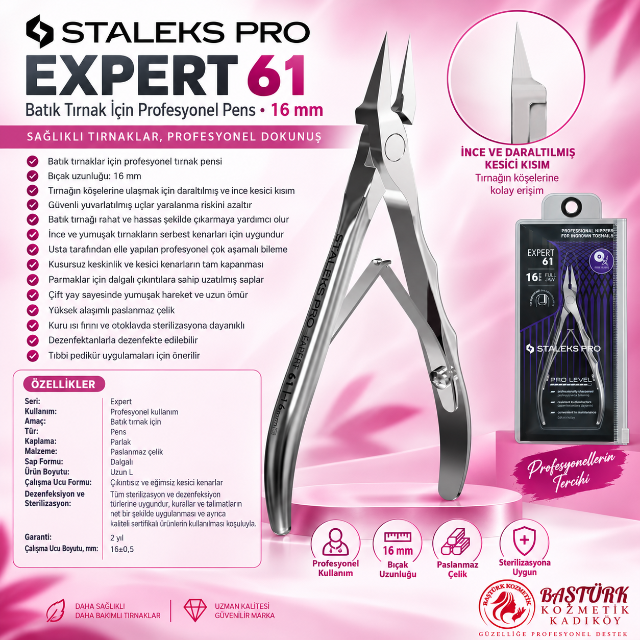STALEKS EXPERT 61 Batık Tırnak İçin Profesyonel Pens - 16 mm