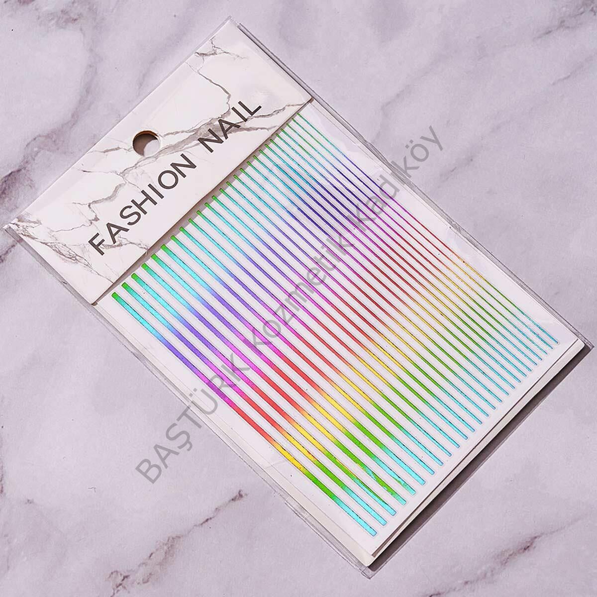 Adanil Nail Art Kendinden Yapışkanlı Şerit Sticker Parıltılı Çok Renkli Gökkuşağı Rainbow