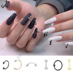 Adanil Tırnak Piercingi Nail Art Süsleme Piercing Siyah 1 Adet