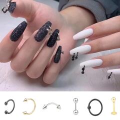 Adanil Tırnak Piercingi Nail Art Süsleme Piercing Siyah 1 Adet