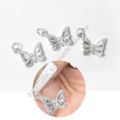 Adanil Kelebek Tırnak Piercingi Nail Art Süsleme Piercing Gümüş Kelebek 1 Adet