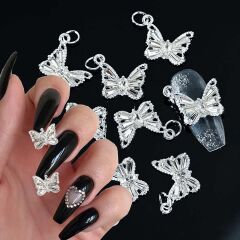 Adanil Kelebek Tırnak Piercingi Nail Art Süsleme Piercing Gümüş Kelebek 1 Adet