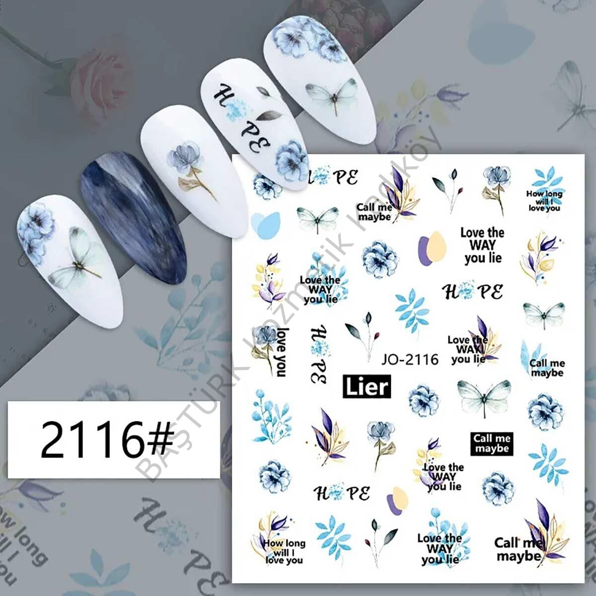 Adanil Mavi Çiçek Yusufçuk Yazılı Sticker J0-2116