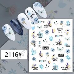 Adanil Mavi Çiçek Yusufçuk Yazılı Sticker J0-2116