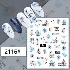 AVyu Mavi Çiçek Yusufçuk Yazılı Sticker J0-2116