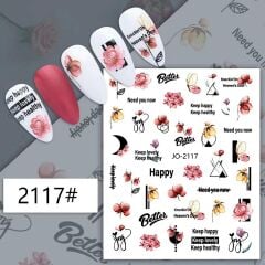 AVyu Pembe Çiçek Yazılı Şekilli Sticker J0-2117
