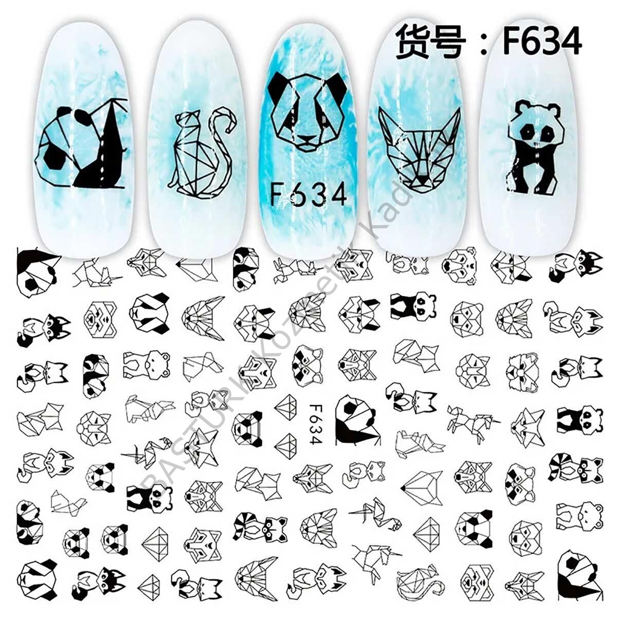 Adanil Polygon Çizimli Hayvanlar Panda Tilki tavşan Sticker F634