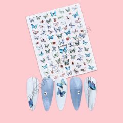 Adanil Pembe Mavi Kelebek Çiçek Sticker J0-1960