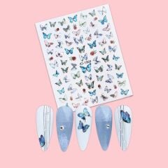 Adanil Pembe Mavi Kelebek Çiçek Sticker J0-1960