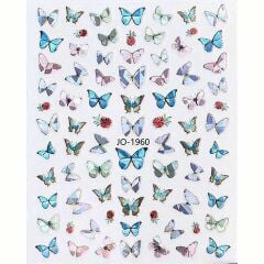 Adanil Pembe Mavi Kelebek Çiçek Sticker J0-1960