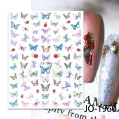 Adanil Pembe Mavi Kelebek Çiçek Sticker J0-1960