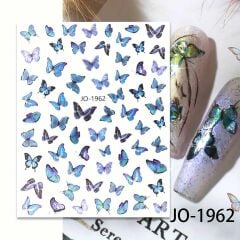 AVyu Mavi Lacivert Kelebek Çiçek Sticker J0-1962
