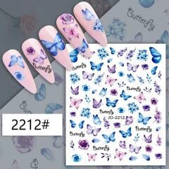 AVyu Mavi Pembe Kelebek Çiçek Sticker J0-2212