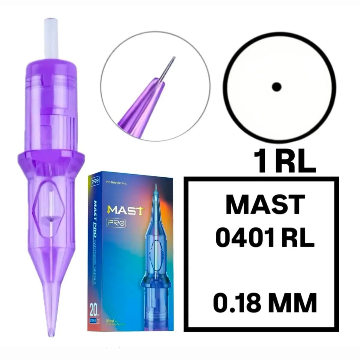 Pro Cartridges 1 Kutu Pro 0401 RL - 0.18 mm - Kartuş Dövme ve MAST Kalıcı Makyaj İğnesi