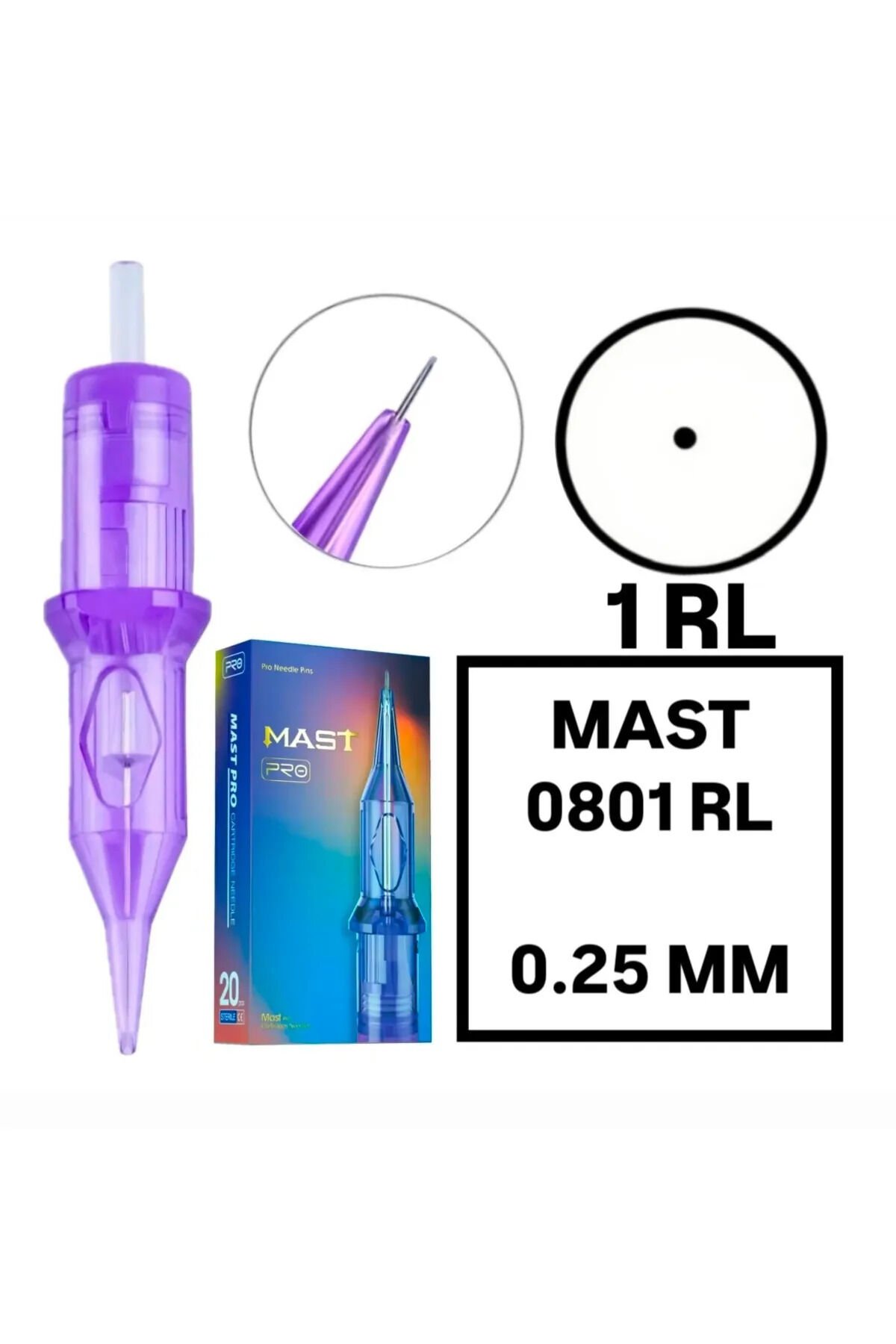 Pro Cartridges 1 Kutu - Pro - 0801 RL - 0.25 mm - Kartuş Dövme ve MAST Kalıcı Makyaj İğnesi