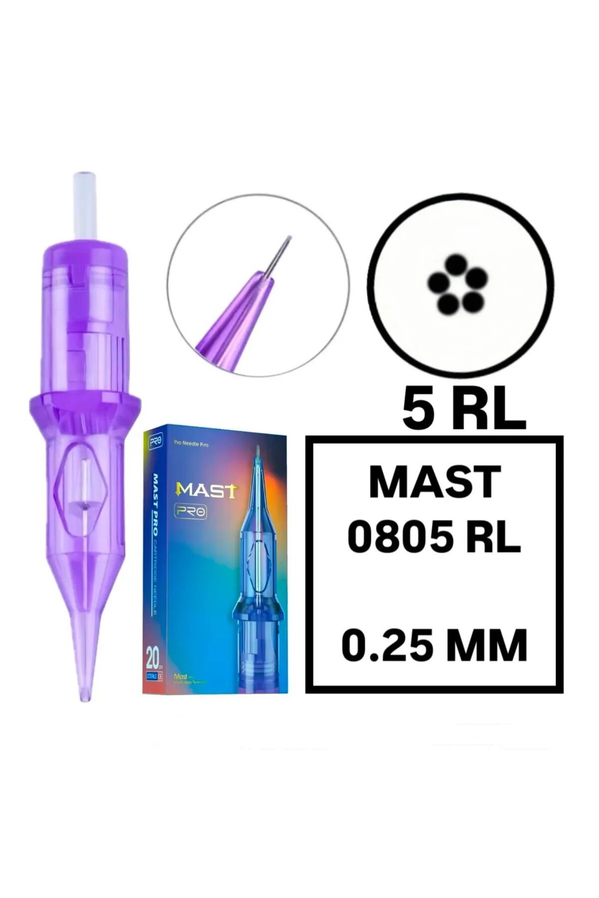 Pro Cartridges 1 Kutu - Pro - 0805 RL - 0.25 mm - Kartuş Dövme ve MAST Kalıcı Makyaj İğnesi