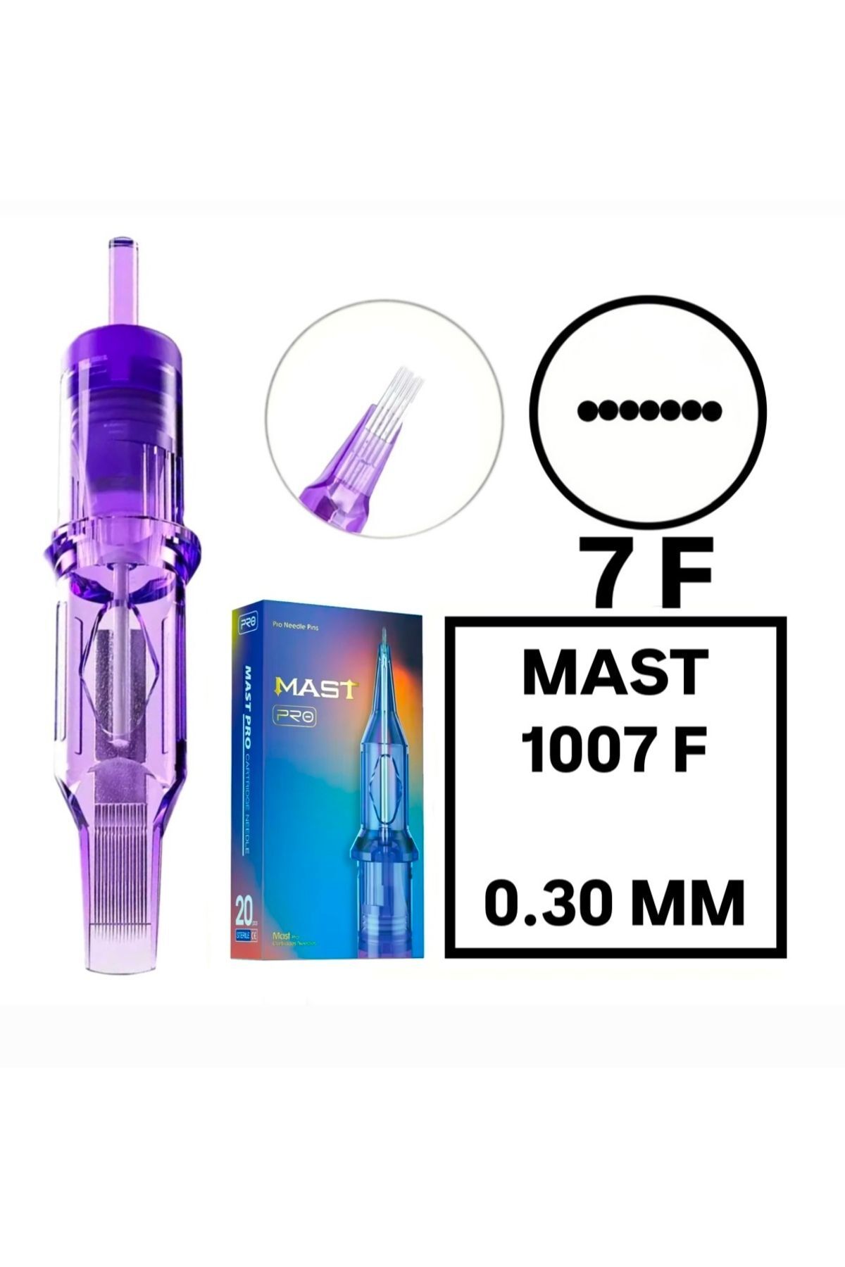Pro Cartridges 1 Kutu - Pro - 1007 F - 0.30 mm - Kartuş Dövme ve MAST Kalıcı Makyaj İğnesi