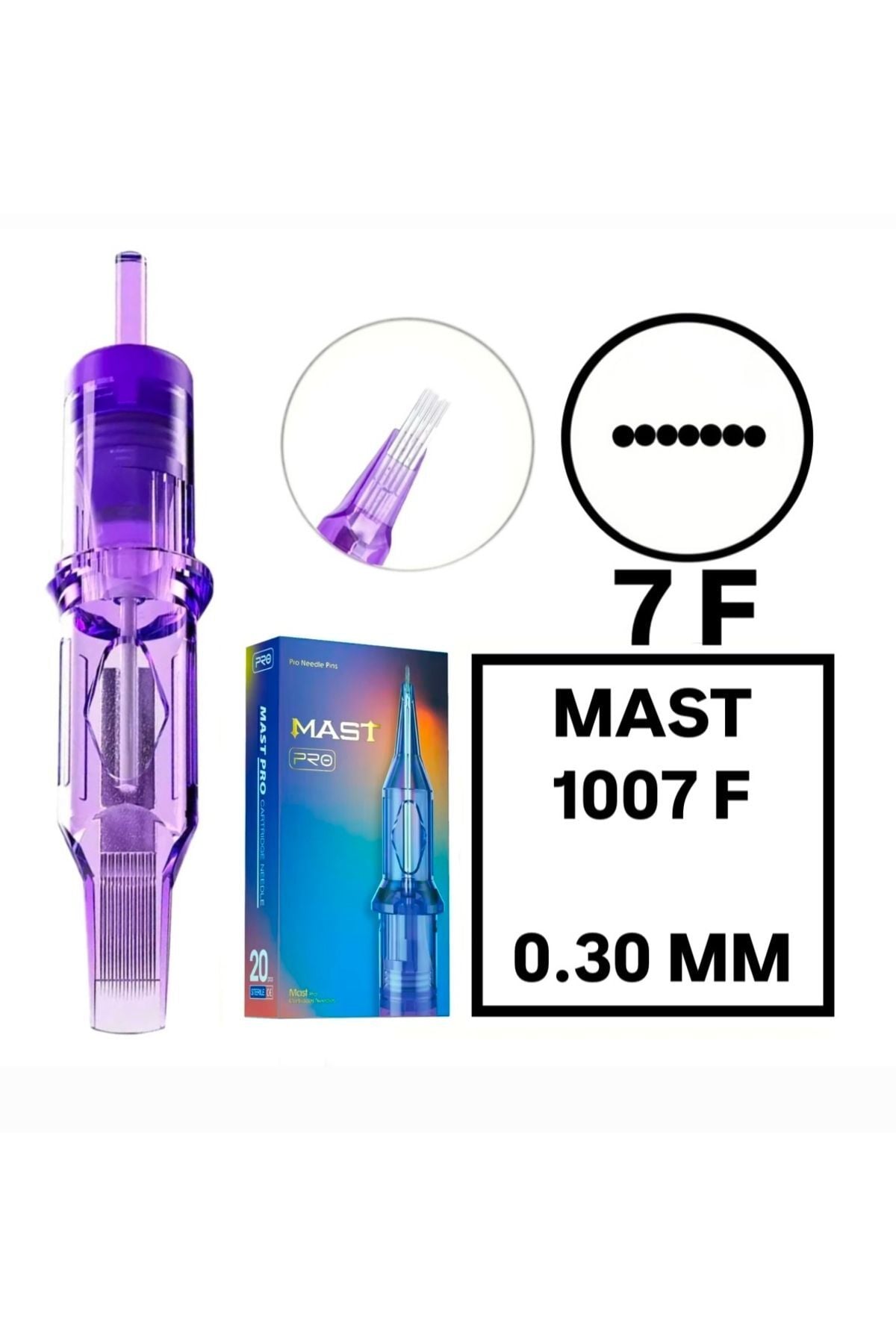 Pro Cartridges 1 Kutu Pro 1007 F - 0.30 mm - Kartuş Dövme ve MAST Kalıcı Makyaj İğnesi