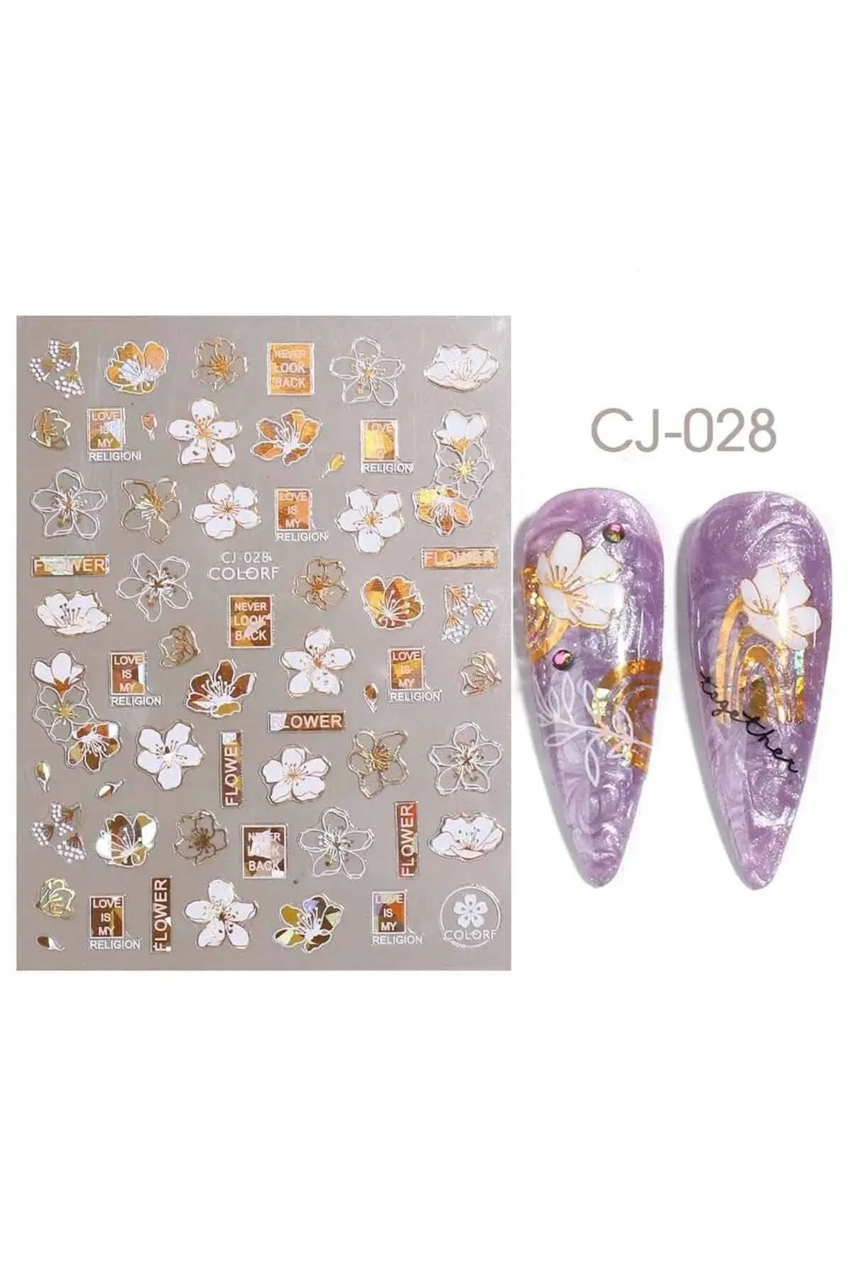 Çiçek Desenli Beyaz Gold Stıcker Cj028