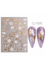 Çiçek Desenli Beyaz Gold Stıcker Cj028