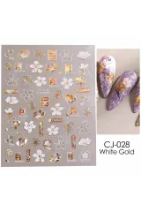 Çiçek Desenli Beyaz Gold Stıcker Cj028