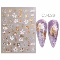 AVyu ÇİÇEK DESENLİ BEYAZ GOLD STICKER CJ028
