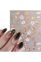 Çiçek Desenli Beyaz Gold Stıcker Cj028
