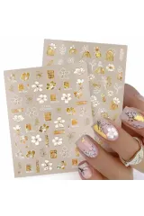 Çiçek Desenli Beyaz Gold Stıcker Cj028