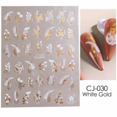 ADANİL YAPRAK DESENLİ BEYAZ GOLD STICKER CJ030