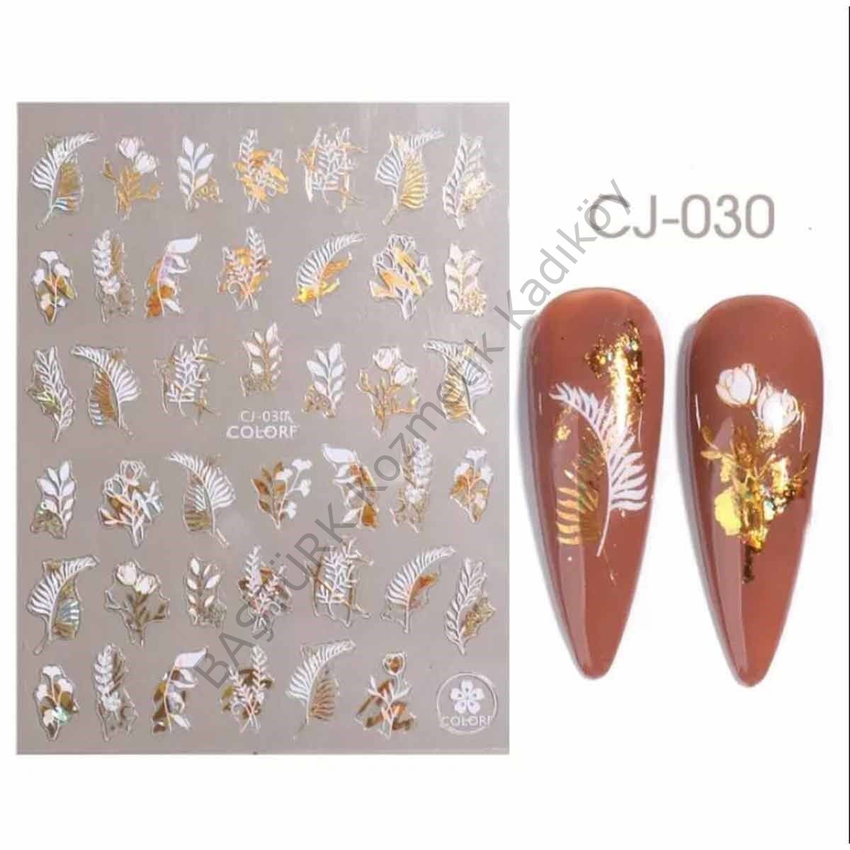 ADANİL YAPRAK DESENLİ BEYAZ GOLD STICKER CJ030