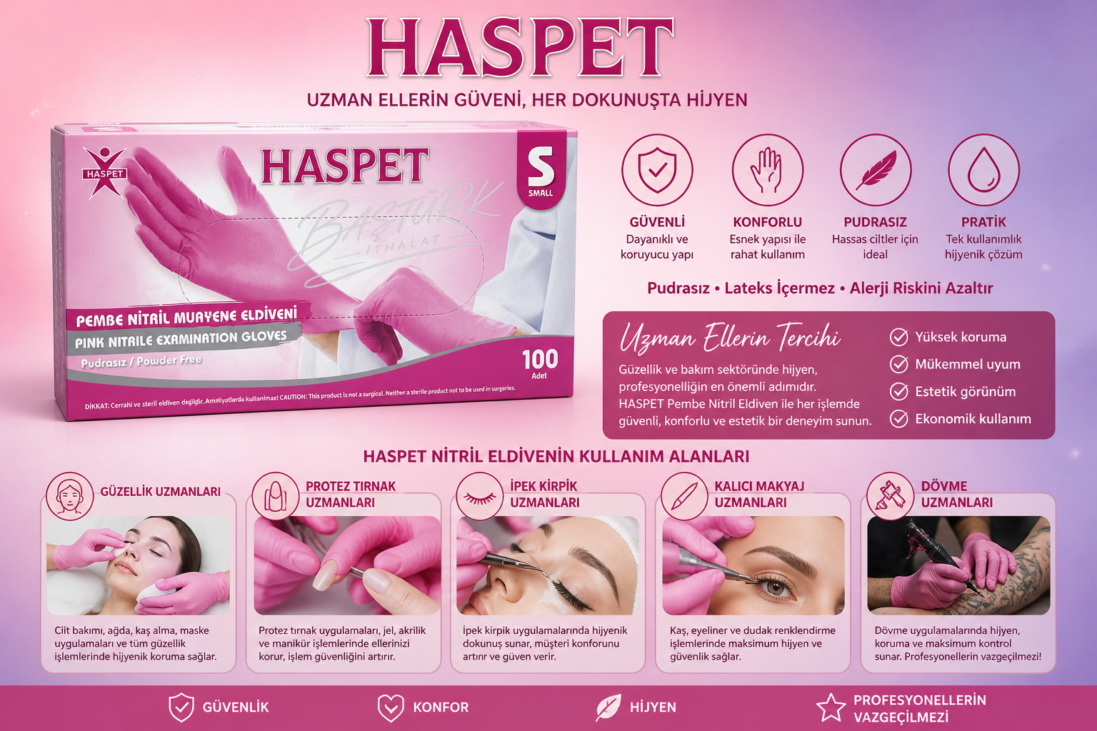 Pembe Nitril Eldiven Small 100'lü