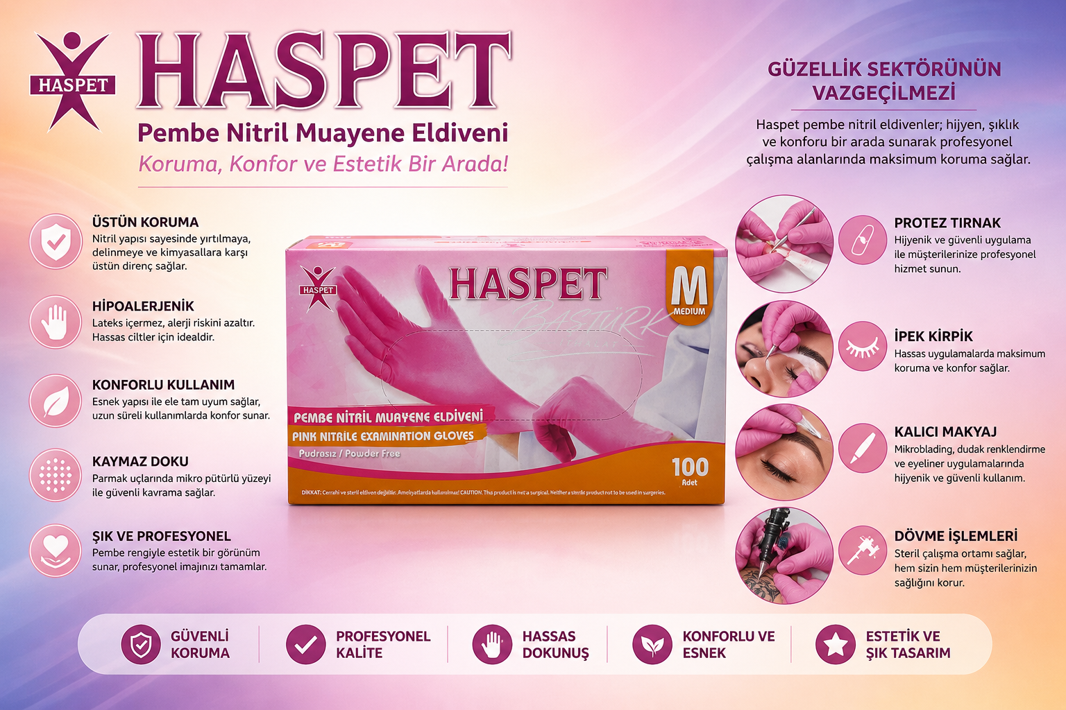 Pembe Nitril Eldiven Medium 100'lü