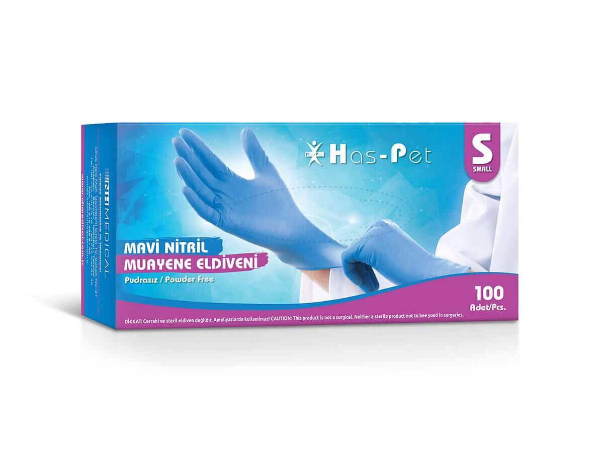Mavi Nitril Eldiven Small 100'lü