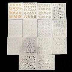 Adanil 30'lu Sticker Set Altın ve Gümüş Renk Nokta Çizgi Desen Nail Art Sticker Set