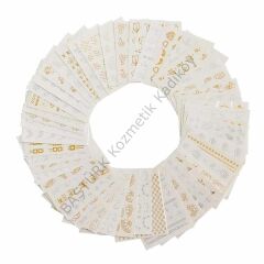 Adanil 30'lu Sticker Set Altın ve Gümüş Renk Nokta Çizgi Desen Nail Art Sticker Set