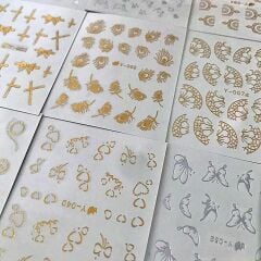 Adanil 30'lu Sticker Set Altın ve Gümüş Renk Nokta Çizgi Desen Nail Art Sticker Set