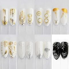 Adanil 30'lu Sticker Set Altın ve Gümüş Renk Nokta Çizgi Desen Nail Art Sticker Set