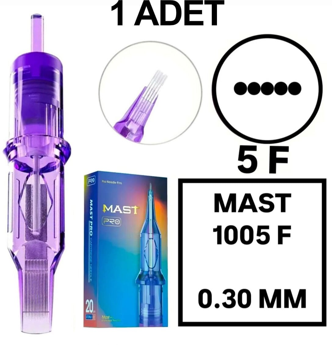 MAST PRO KALICI MAKYAJ VE DÖVME KARTUŞ İĞNE 1 ADET 1005F 0.30 KALINLIK FLAT DÜZ SIRALI