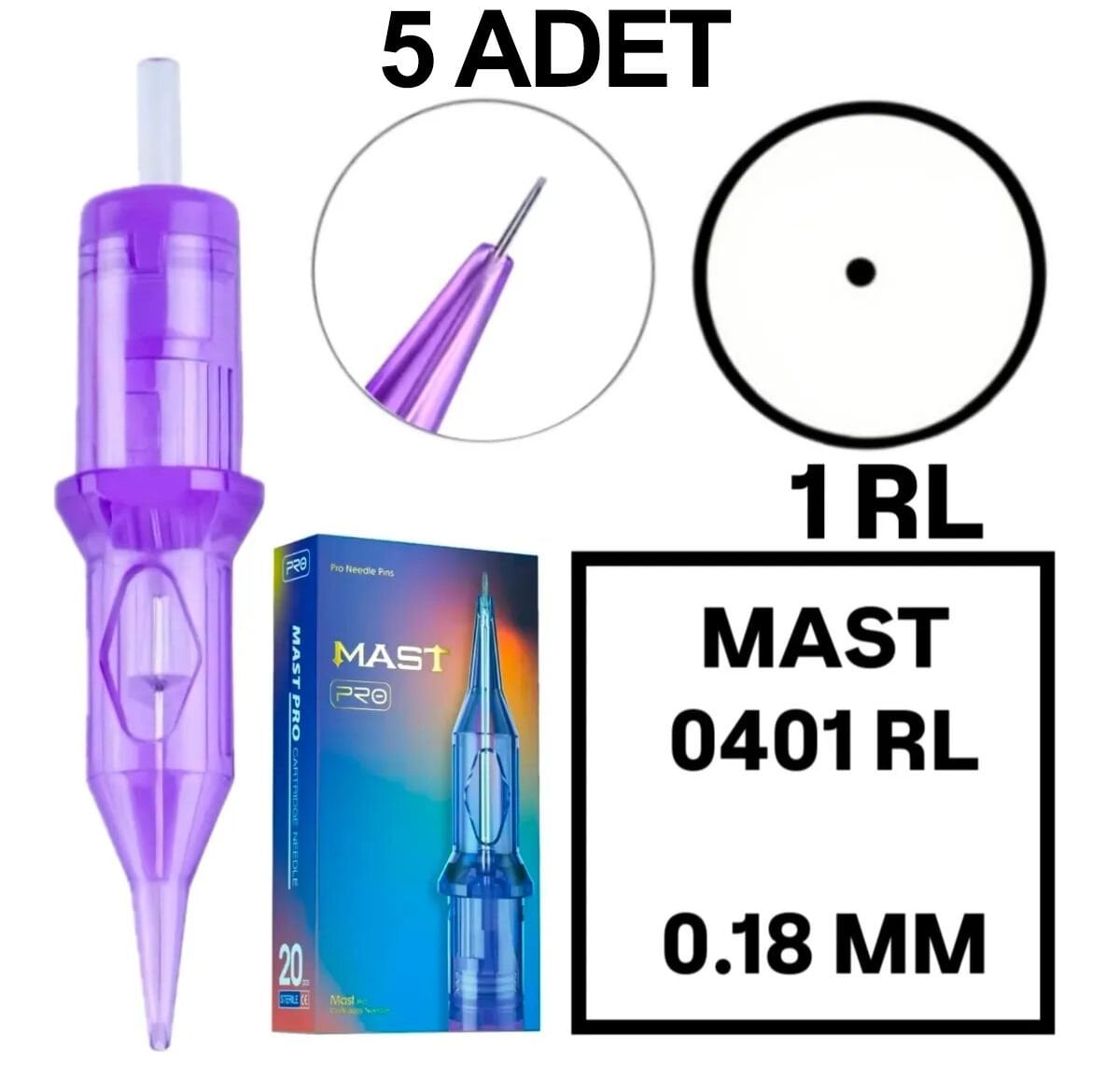 MAST PRO KALICI MAKYAJ VE DÖVME KARTUŞ İĞNE 5 ADET 0401RL 0.18 KALINLIK ROUND LINER