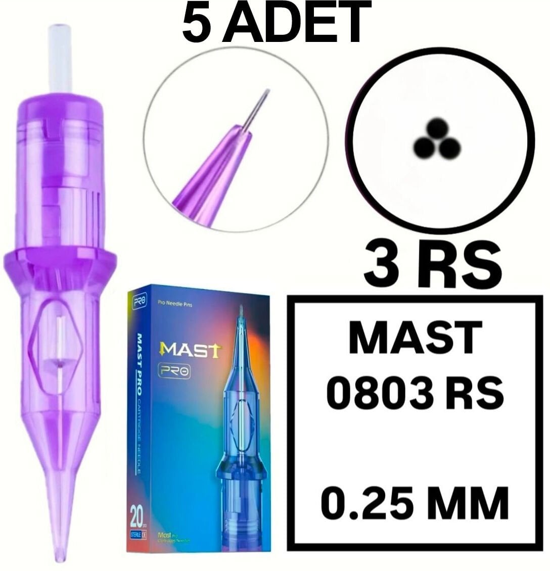 MAST PRO KALICI MAKYAJ VE DÖVME KARTUŞ İĞNE 5 ADET 0803RS 0.25 KALINLIK SHADER GÖLGELEME