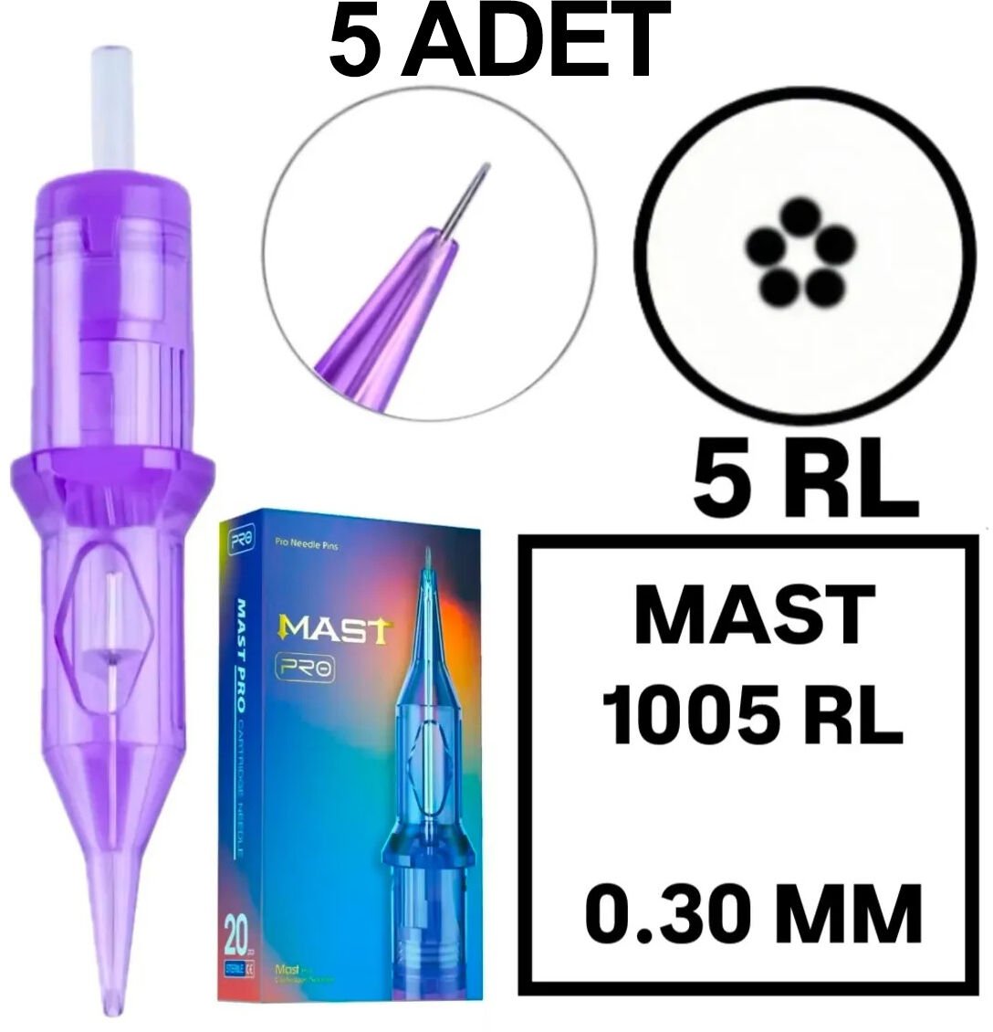 MAST PRO KALICI MAKYAJ VE DÖVME KARTUŞ İĞNE 5 ADET 1005RL 0.30 KALINLIK ROUND LINER