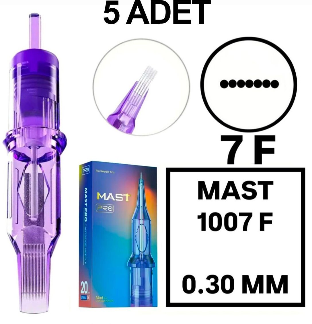 MAST PRO KALICI MAKYAJ VE DÖVME KARTUŞ İĞNE 5 ADET 1007F 0.30 KALINLIK FLAT DÜZ SIRALI