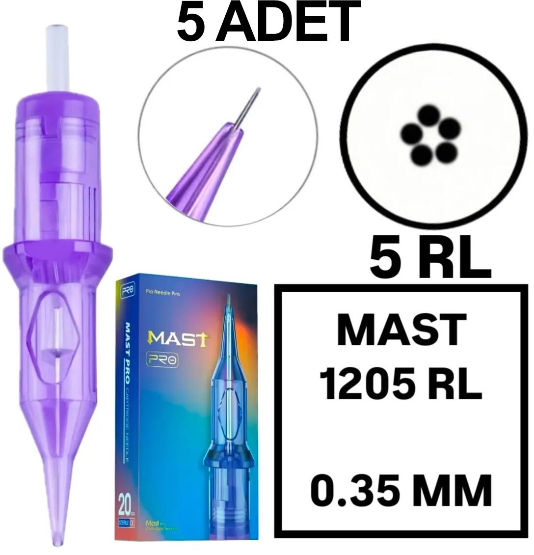 MAST PRO KALICI MAKYAJ VE DÖVME KARTUŞ İĞNE 5 ADET 1205RL 0.35 KALINLIK ROUND LINER