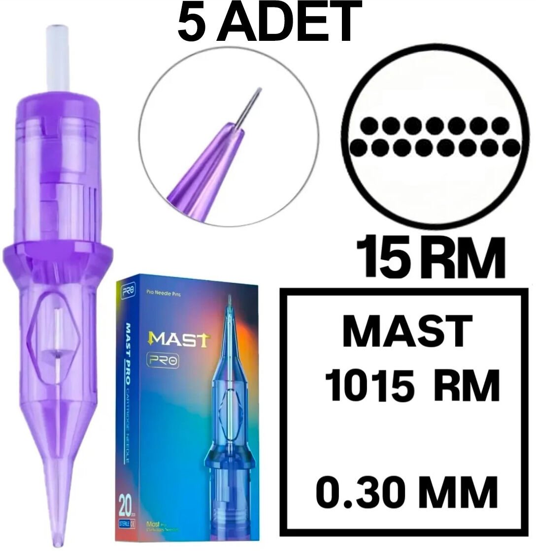 MAST PRO KALICI MAKYAJ VE DÖVME KARTUŞ İĞNE 5 ADET 1015M-1 0.30 KALINLIK MAGNUM DOLDURMA